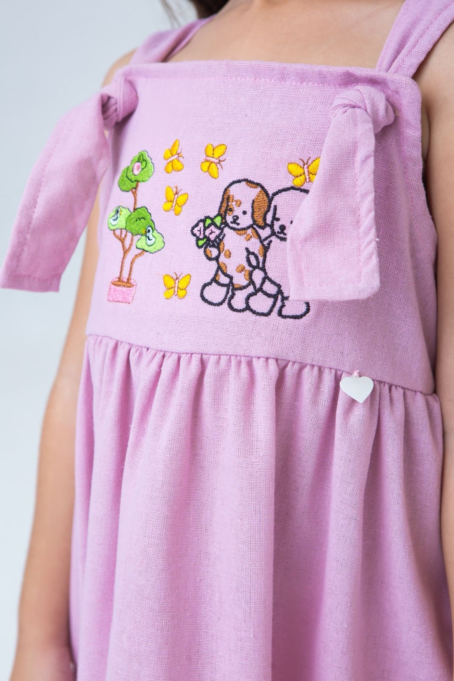 VESTIDO BORDADO ESTHER BOBBIE GOODS EM LINHO -ROSA TAM:2