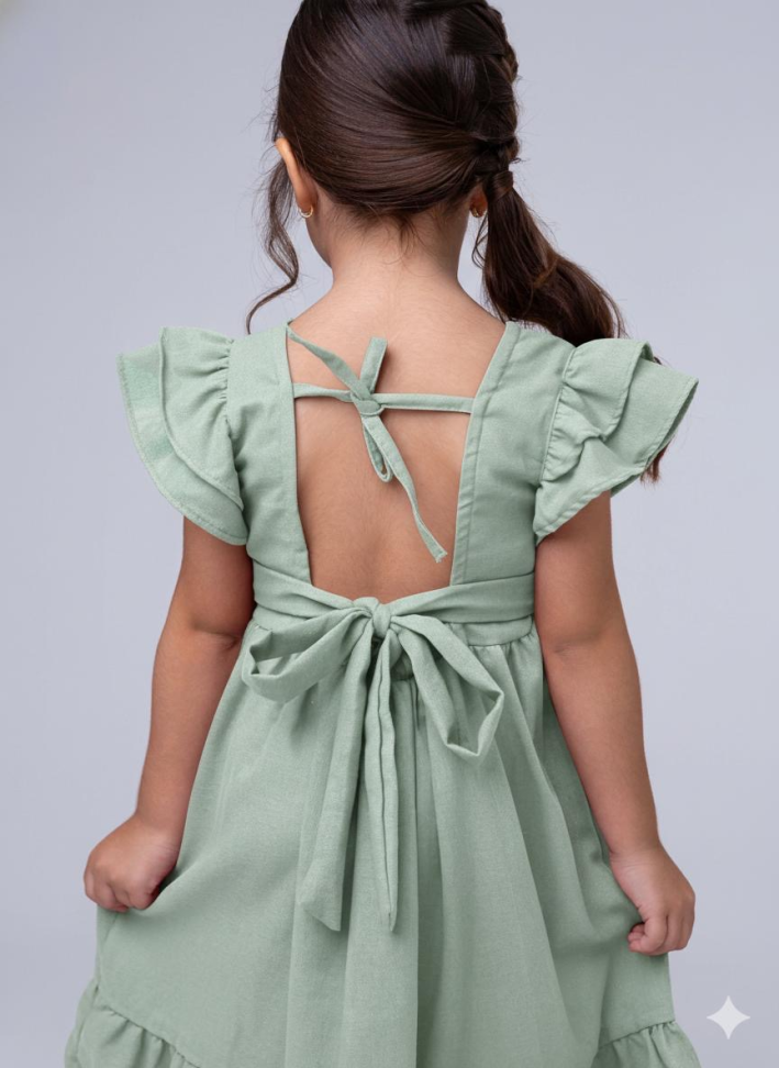 VESTIDO INFANTIL MELINDA EM LINHO - VERDE MENTA TAM:2 - #3