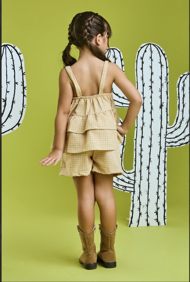CONJUNTO INFANTIL ALICE XADREZ VICHY EM LINHO Amarelo TAM:4,6 - #3