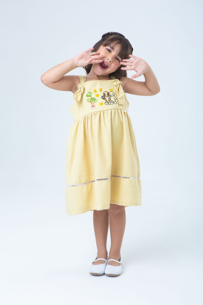 VESTIDO BORDADO ESTHER BOBBIE GOODS EM LINHO - Amarelo claro, TAM:2