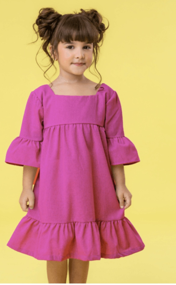 VESTIDO INFANTIL LORENA EM LINHO Rosa TAM:2