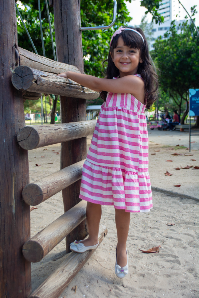 Vestido Infantil Helô em Linho Listrado - #3