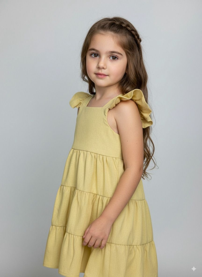 Vestido Infantil Pérola Linho Amarelo TAM:6