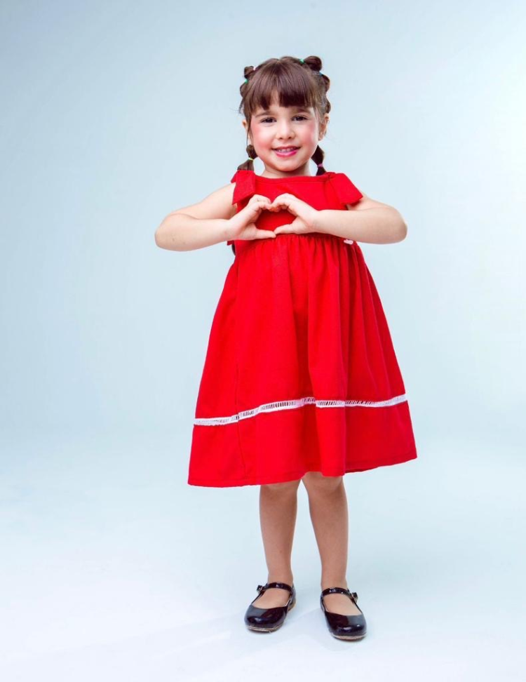 Vestido Infantil Cecília Linho Vermelho TAM:6