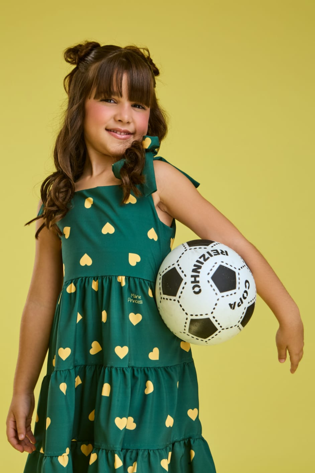 Vestido COPA 2026 Coração Amarelo Tam 2, 4, 6, 8