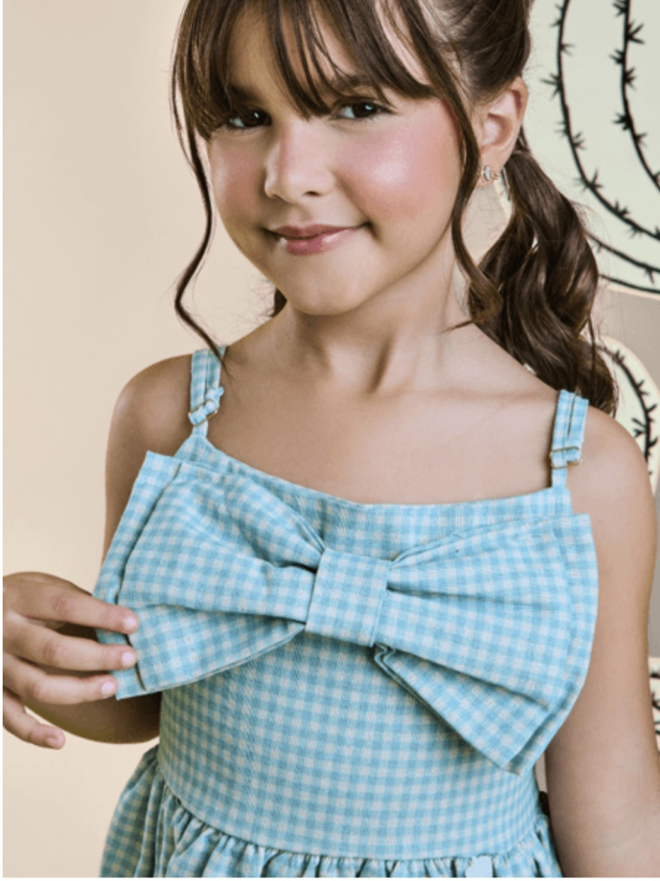 VESTIDO INFANTIL HELÔ XADREZ VICHY EM LINHO Verde Claro TAM:6