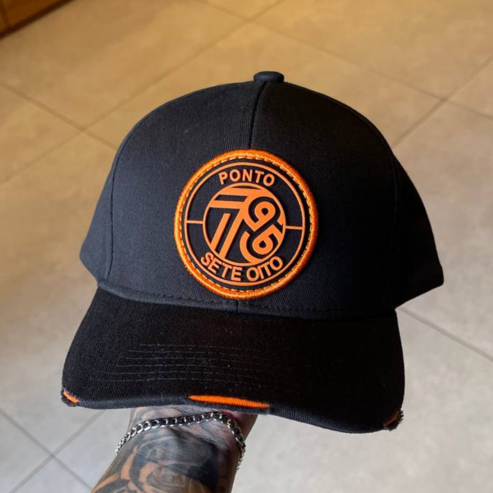 BONÉ MASCULINO PONTO 78 BLACK & ORANGE - EDIÇÃO DESTROYED