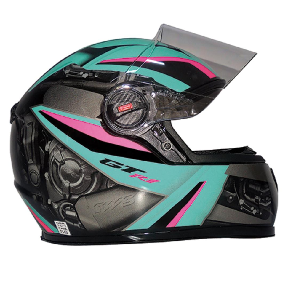 CAPACETE FW3 GTN R1 PRETO FOSCO/TIFFANY/ROSA Nº 58