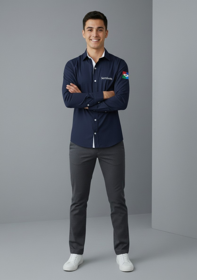 Camisa Tricoline Azul com detalhes brancos masculino Sorri - #3