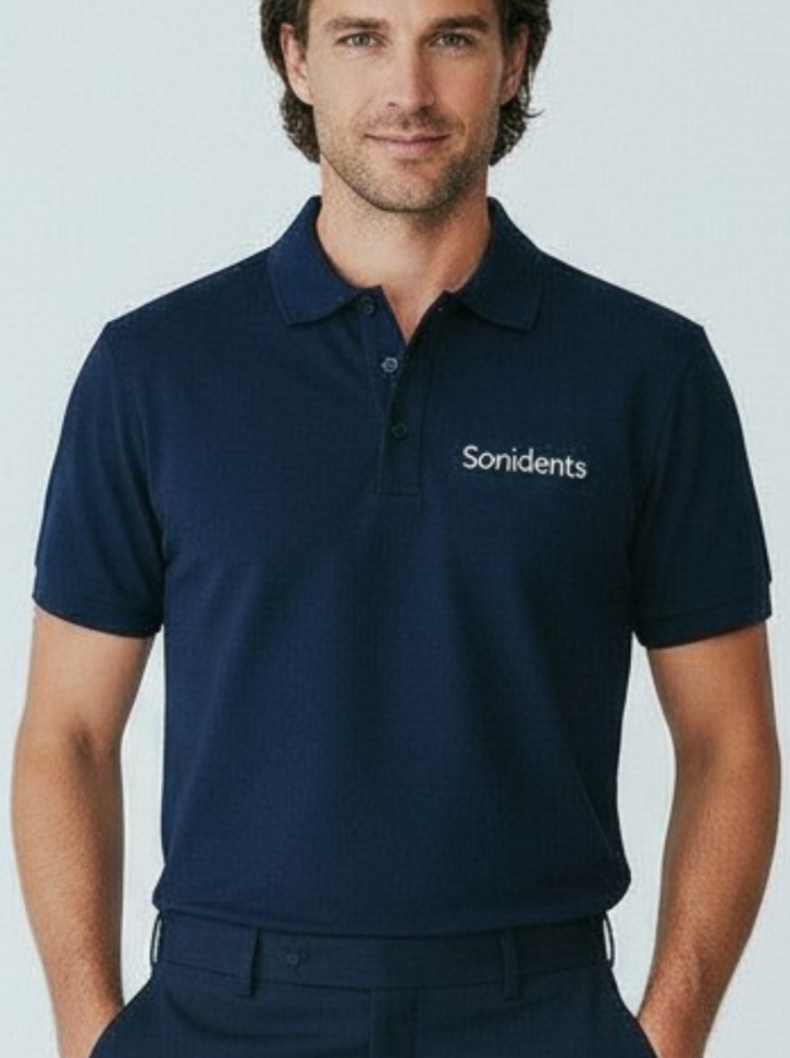 Pólo masculina azul marinho Sorri