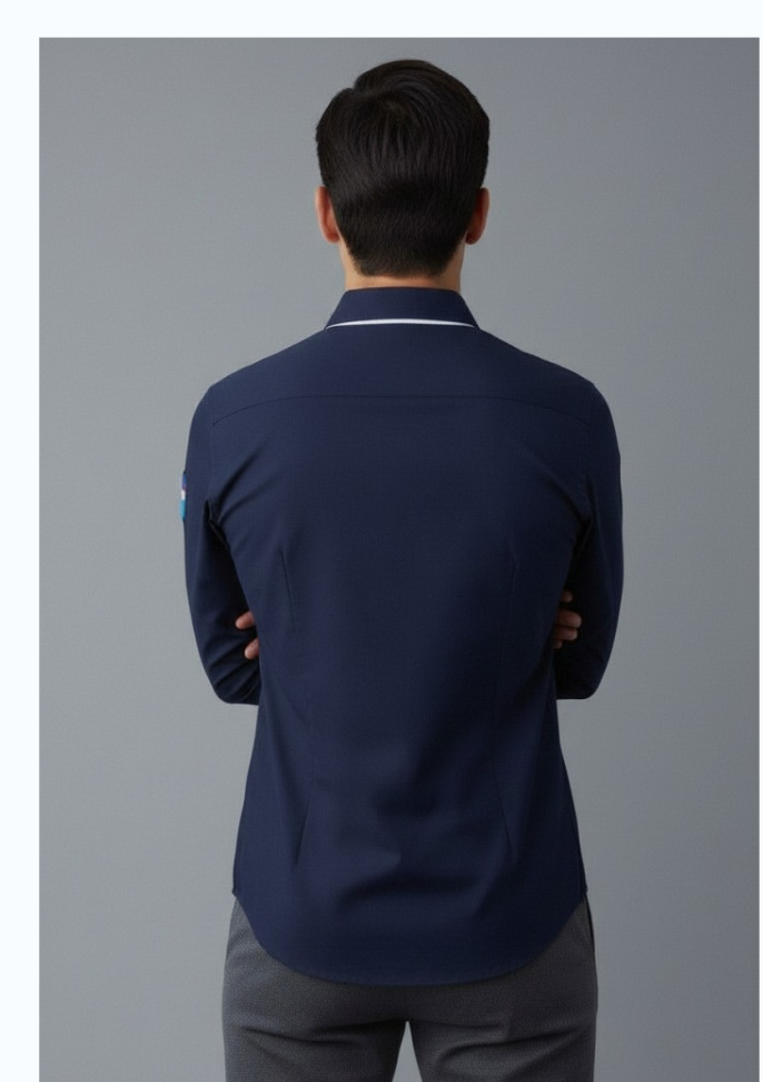 Camisa Tricoline Azul com detalhes brancos masculino Sorri