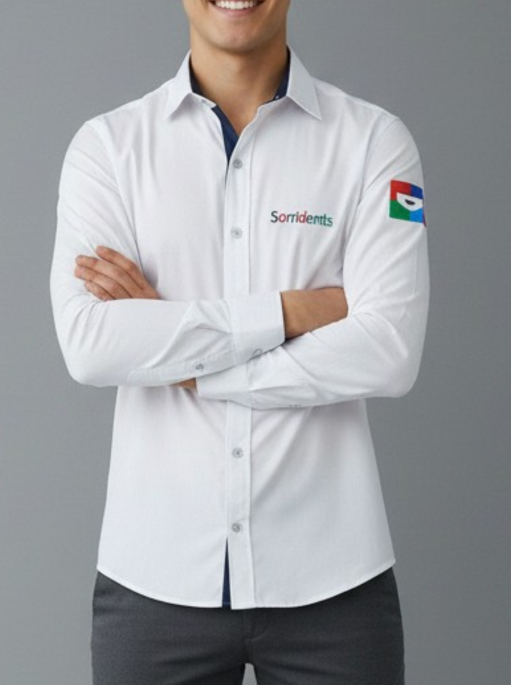 Camisa Tricoline branca com detalhes azuis masculino Sorri