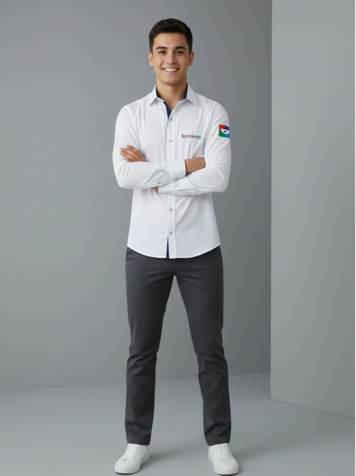 Camisa Tricoline branca com detalhes azuis masculino Sorri - #3