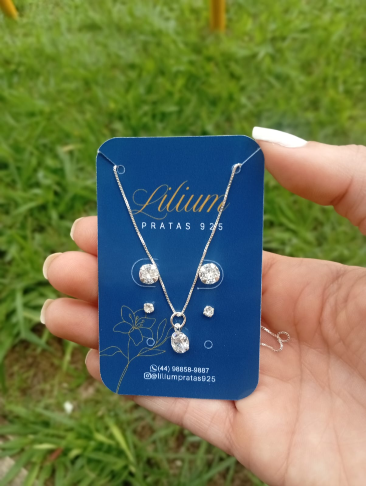 Conjunto Brincos e colar Prata 925 Legítima