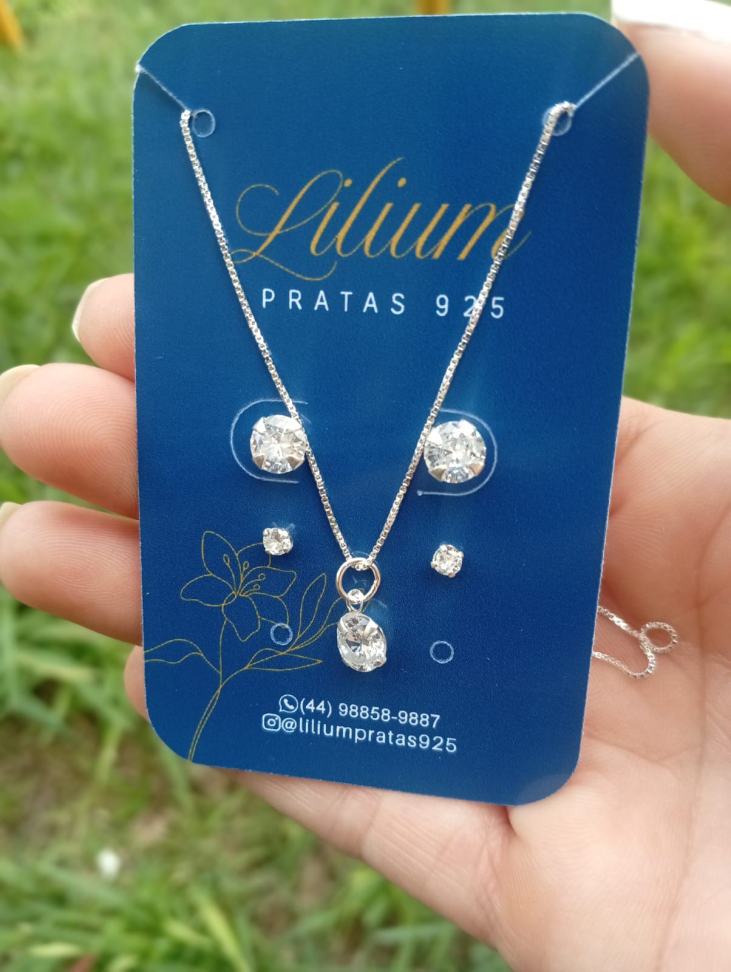 Conjunto Brincos e colar Prata 925 Legítima