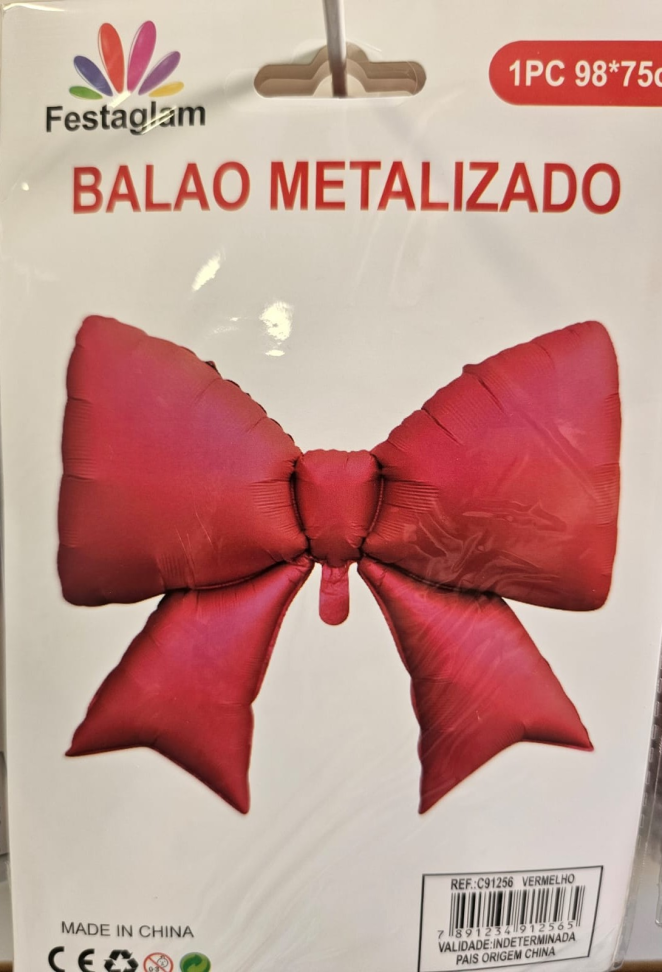 Balão Metalizado Laço Vermelho 98cm