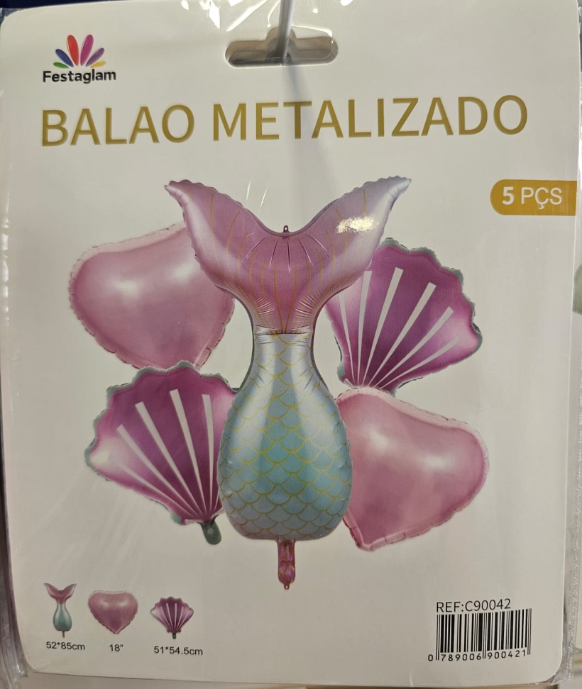 Kit Balões Metalizados Sereia – 5 Peças