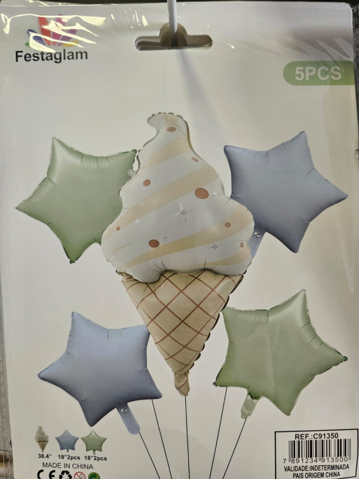 Kit Balões Metalizados Sorvete Candy – 5 Peças