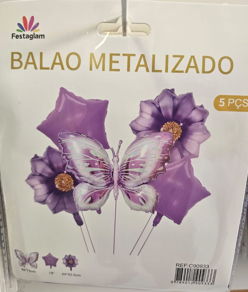 Kit Balões Metalizados Borboleta Lilás – 5 Peças 🦋