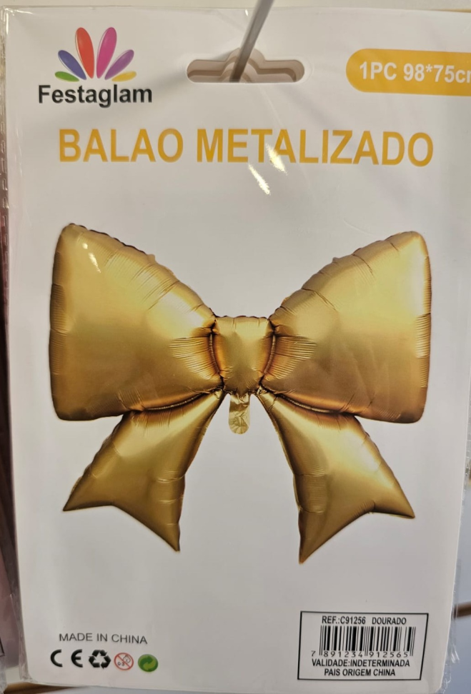 Balão Metalizado Laço Dourado 98cm