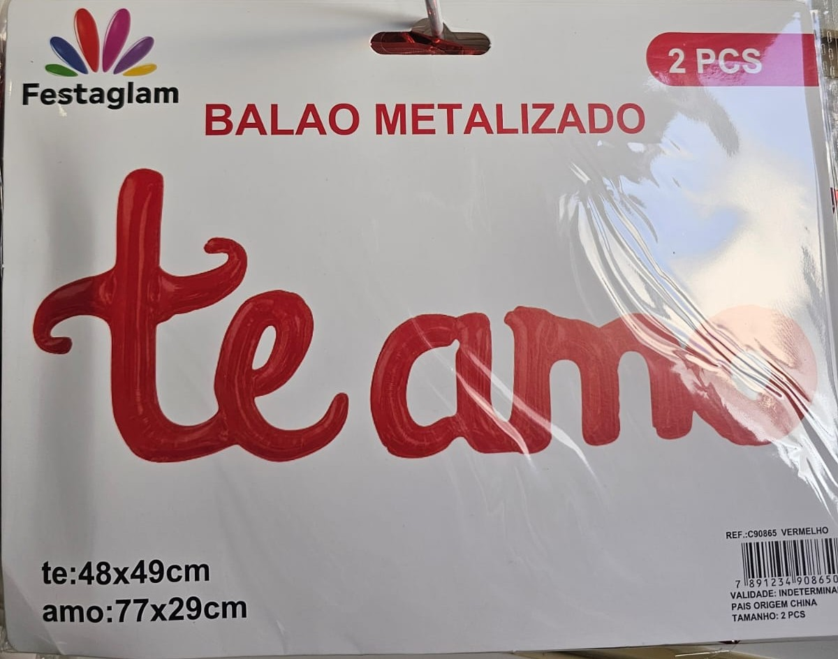 Balão Metalizado “Te Amo” Vermelho – 2 Peças ❤️