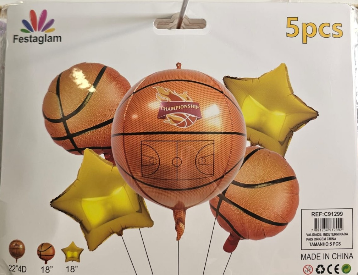 Kit Balões Metalizados Basquete – 5 Peças