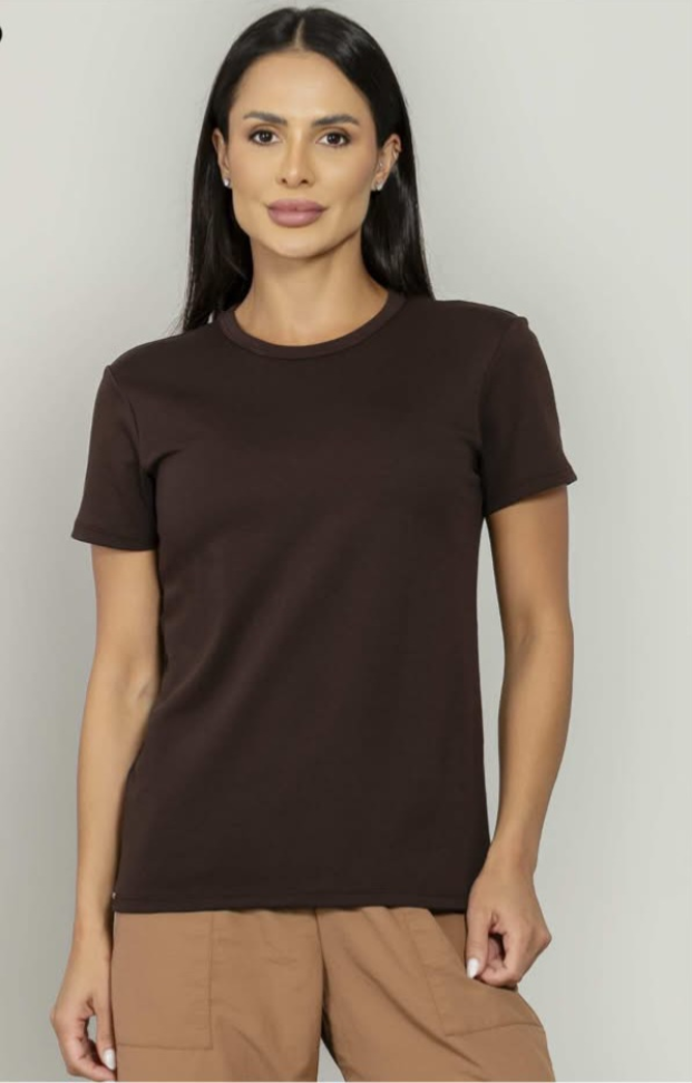 T-shirt decote redondo Run More marrom