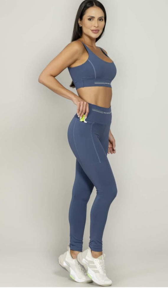 Legging com bolso preto Run More azul