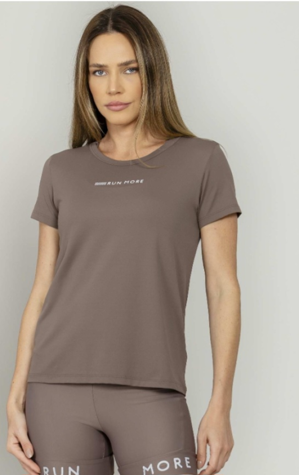 T-shirt decote redondo Run More marrom