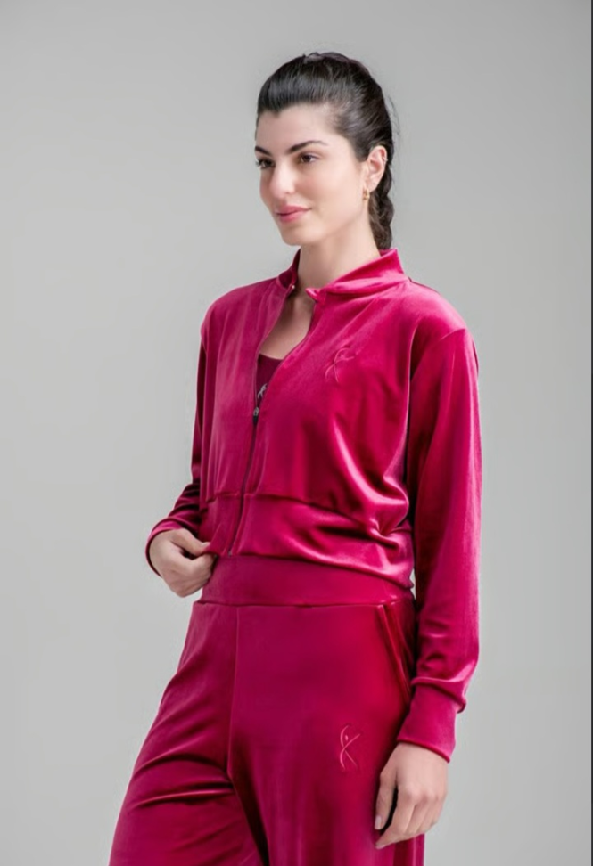 Jaqueta Cropped Larulp veludo vinho
