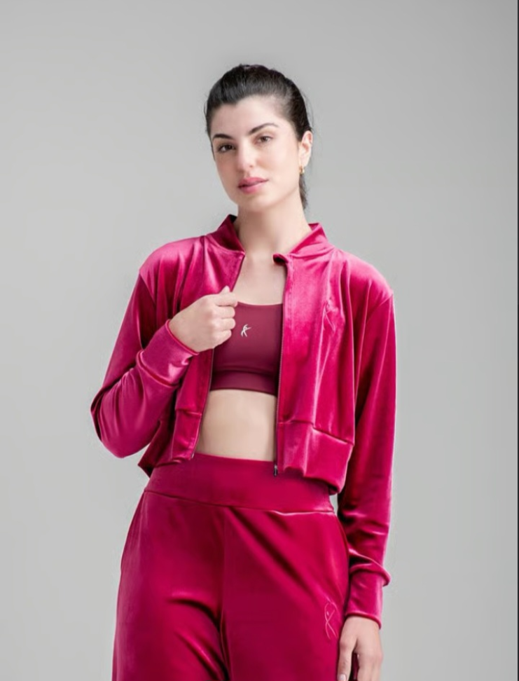 Jaqueta Cropped Larulp veludo vinho