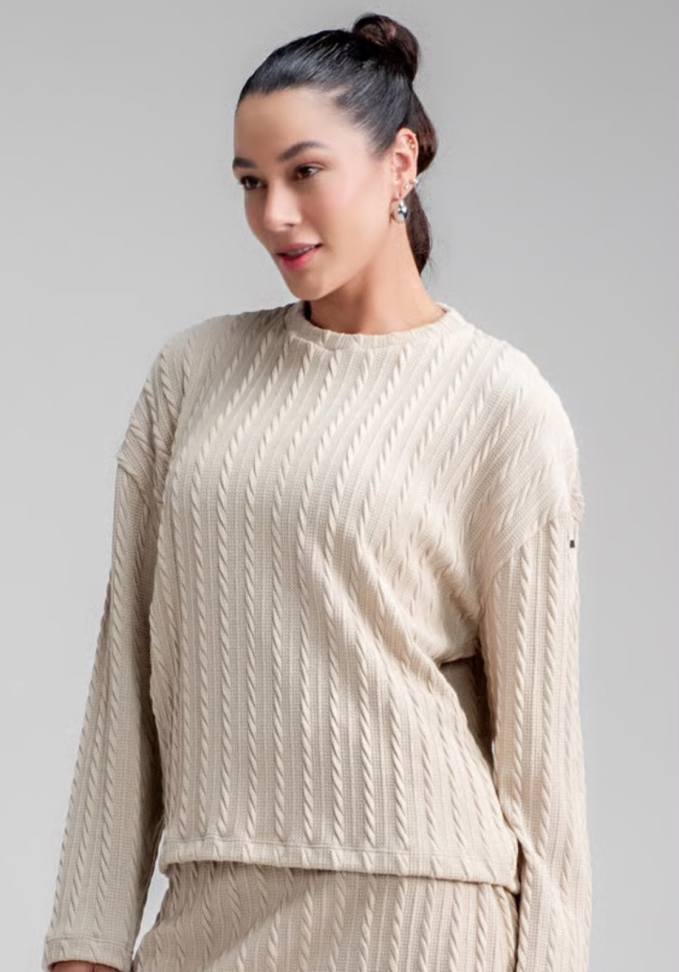 Blusa Trico manga longa Larulp bege
