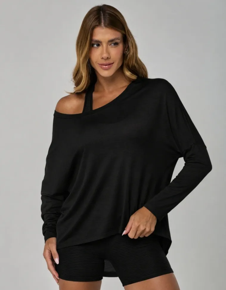 Blusa Manga Longa Linea Vestem Preto