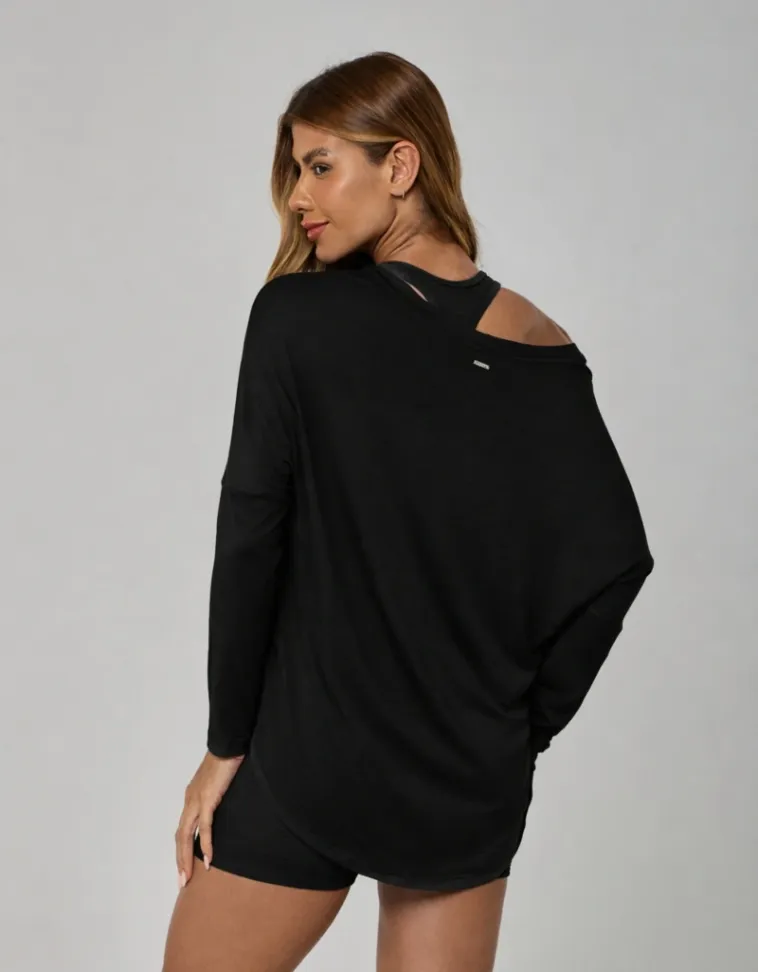 Blusa Manga Longa Linea Vestem Preto
