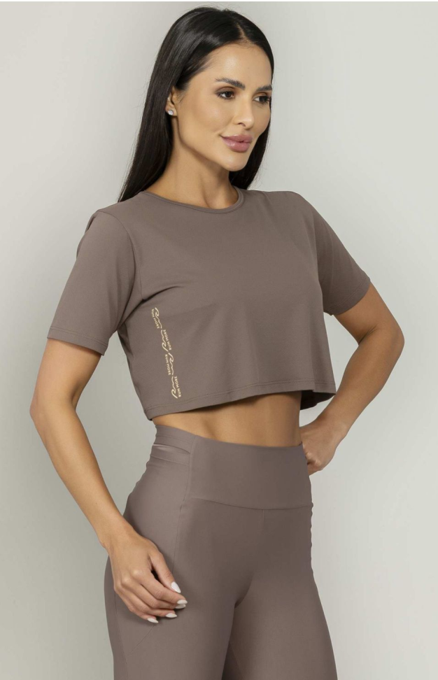 Blusa cropped Run More marrom/bege
