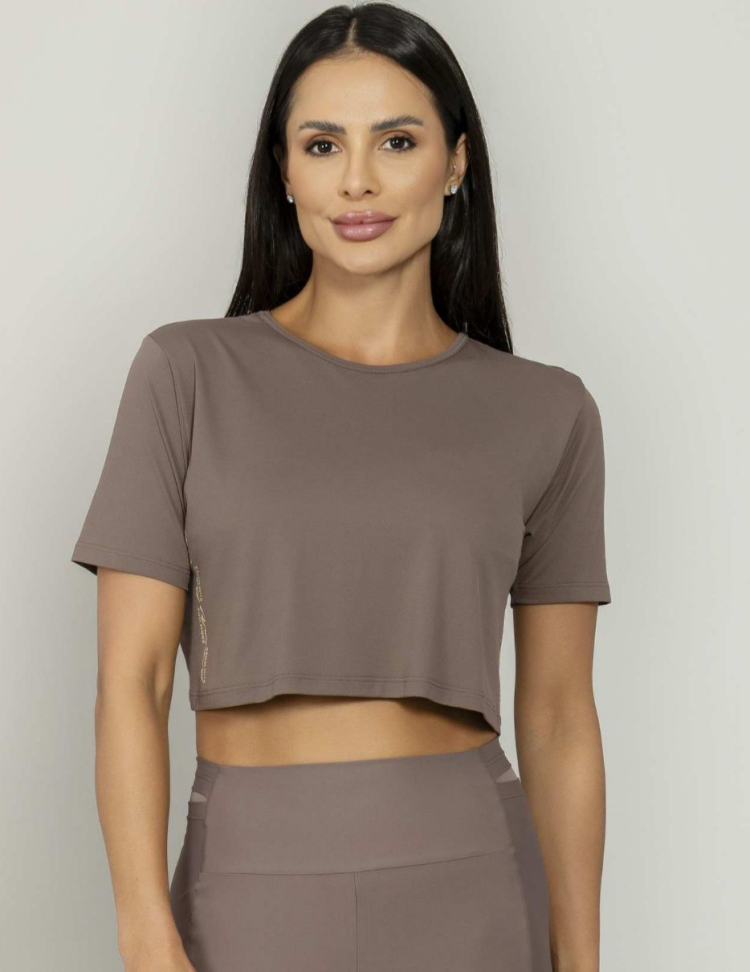 Blusa cropped Run More marrom/bege