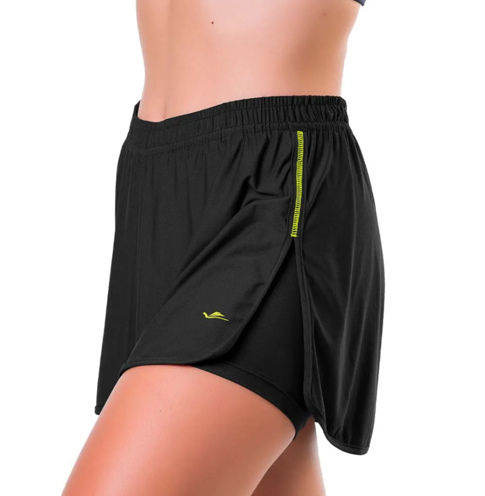Short Saia Preto/Amarelo Fluor