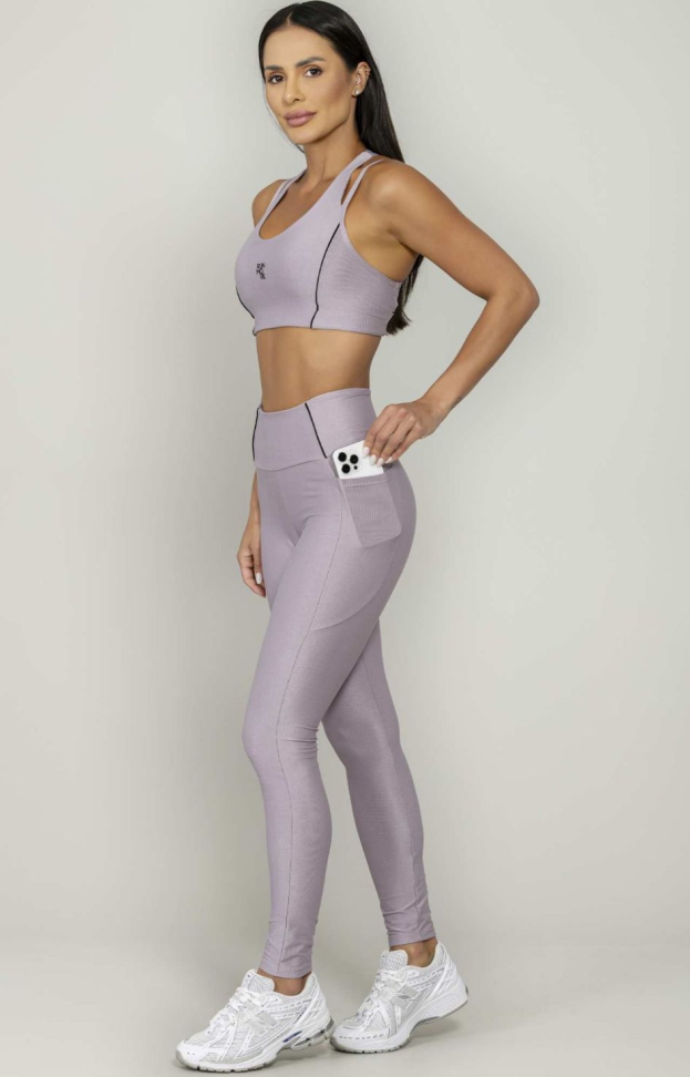 Legging com bolso roxo Run More
