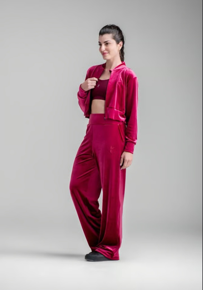 Calça Pantalona Sophie Larulp veludo vinho