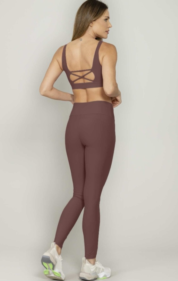 Legging com bolso preto Run More marrom