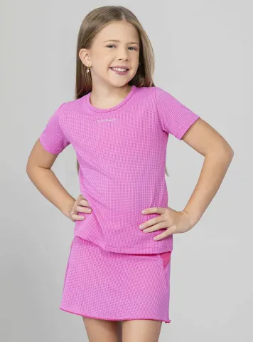 T-Shirt kids decote redondo Run More rosa