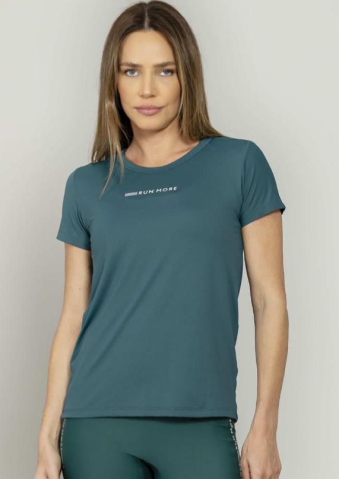 T-shirt decote redondo Run More verde