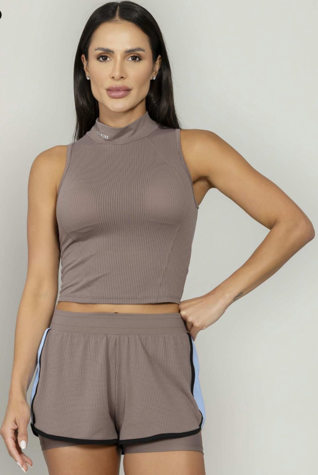 Blusa cropped Run More marrom