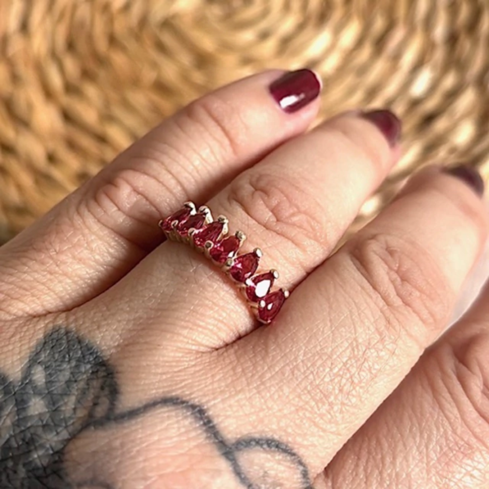 Anel Navete Rubi Rose