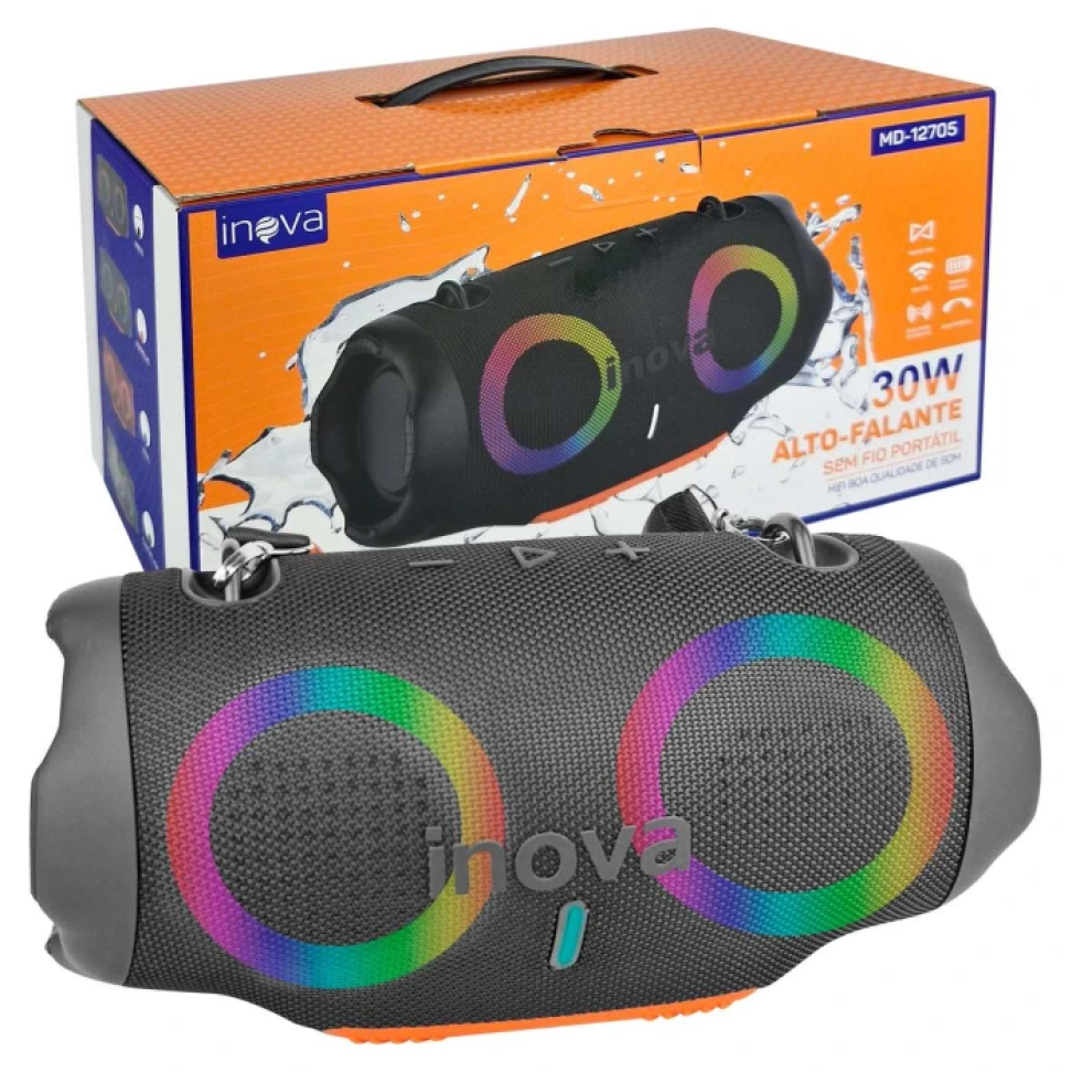 Caixa De Som Inova 30w Bluetooth Tws Estéreo Alta Hifi Festa À Prova D'água Ipx6à Com Rgb