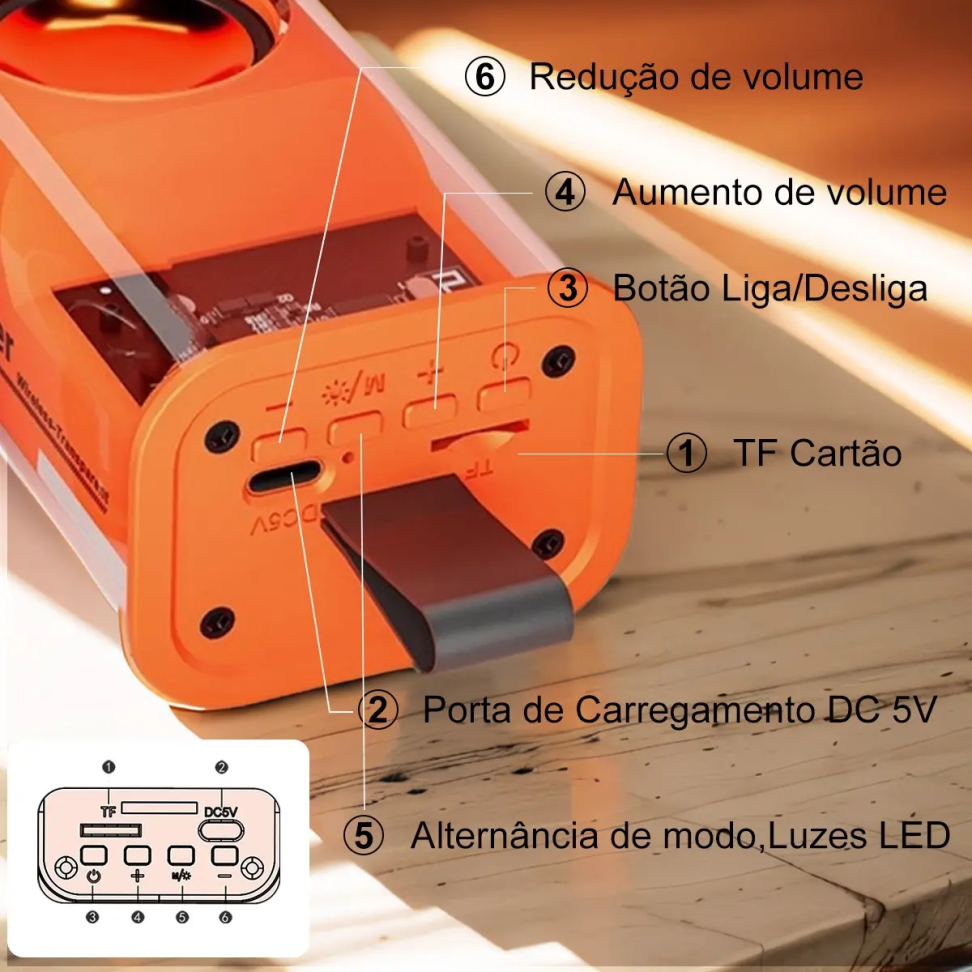 H'maston AM-24 Caixa De Som Bluetooth 5.0 Portátil Com Luz Rgb E Microfone - #7