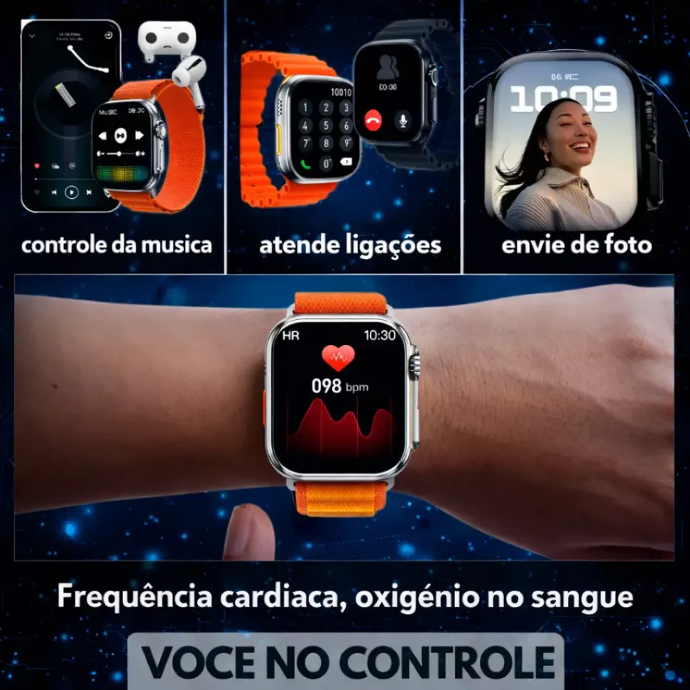 Smartwatch C11 Ultra 49mm Serie 11 Jogos Pulseira Extra Lançamento - Laranja - #7