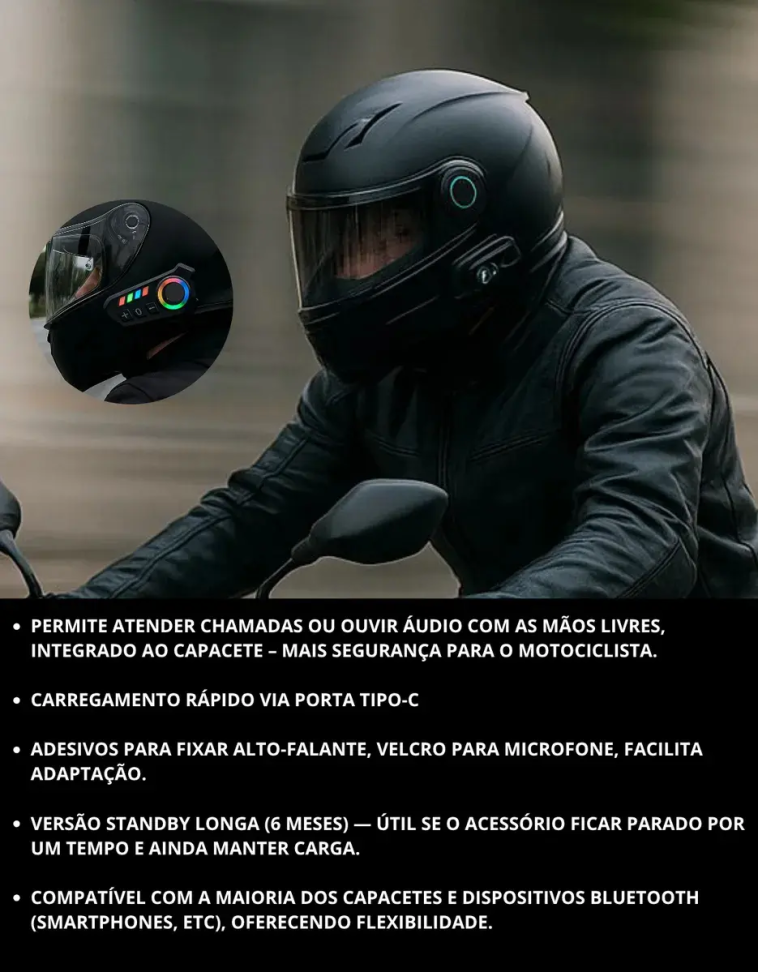 Fone De Ouvido Para Capacete Moto Bluetooth Rgb Sem Fio - #10