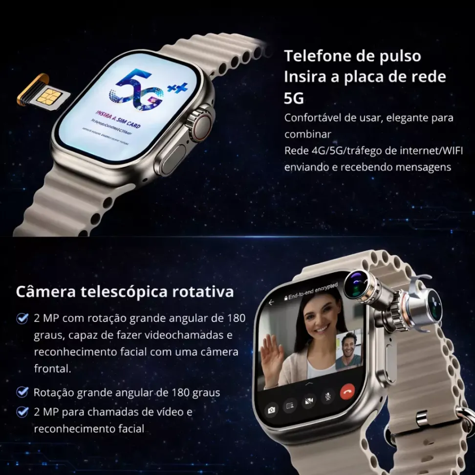 Smartwatch Microwear Ultra 4 Ai 5G 2/16GB Amoled Chip Android Camera Wifi - Preto e Titânio Gold - #5