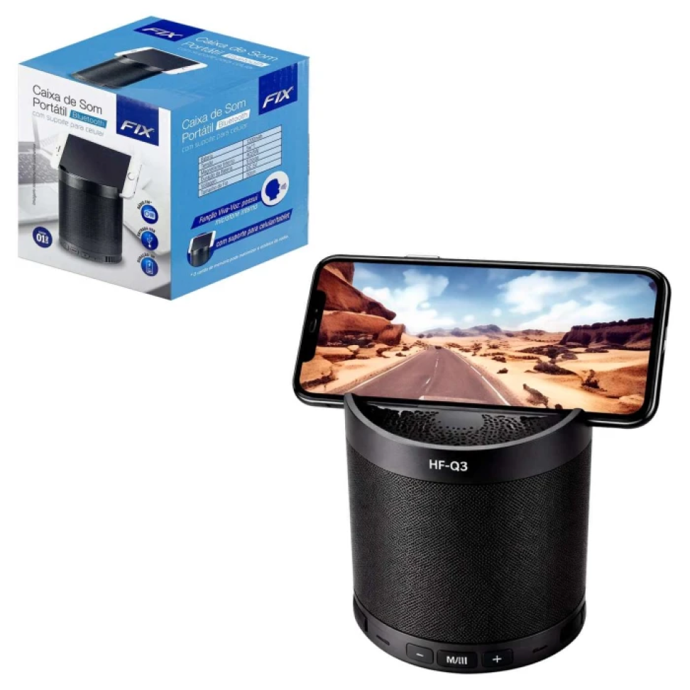 Caixa de som bluetooth 5w com suporte para celular Fix